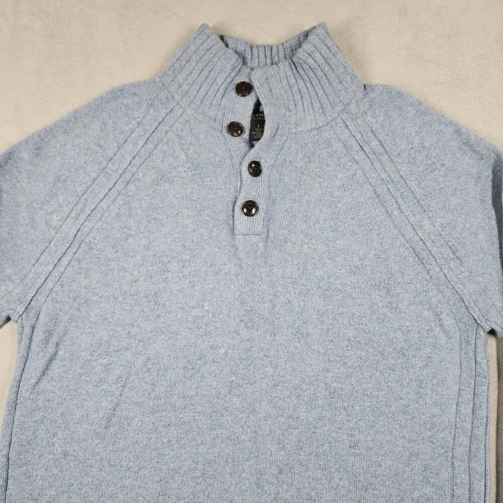 Banana Republic Sweater Mens L Blue Recycled Wool Blend Mock Neck Italian Yarn